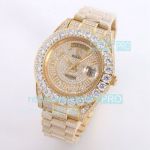 Fully Iced Out Rolex Replica Day Date Watch Yellow Gold Diamonds